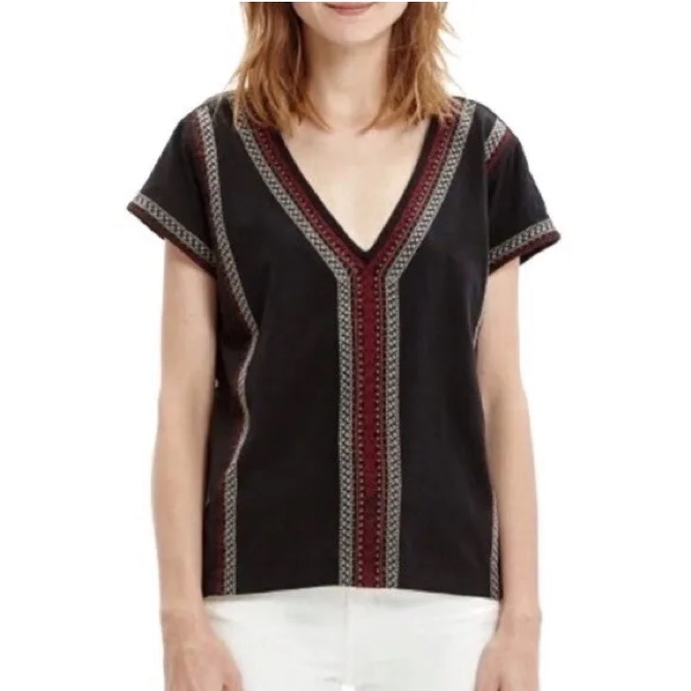 Madewell Womens Tangier Embroidered Black Top V Neck Size XS